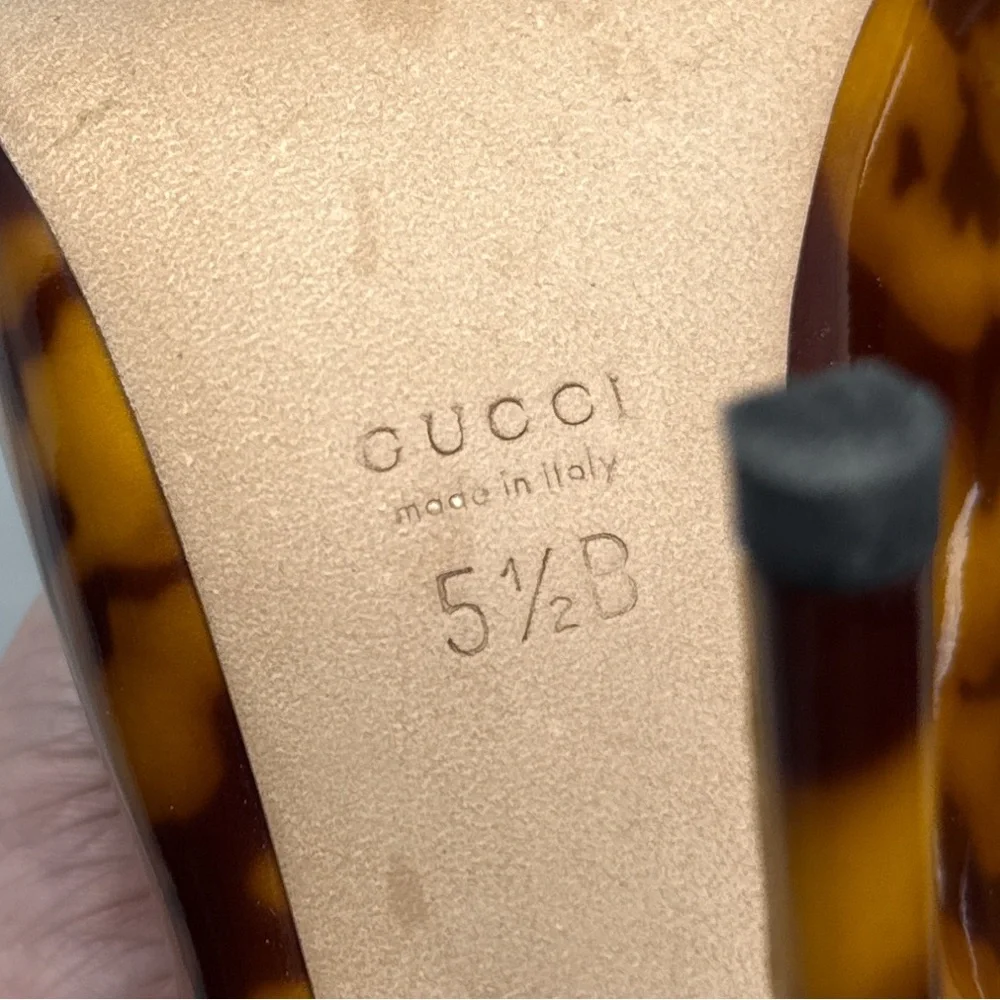 GUCCI Vintage Y2K Tortoise Patent Leather Platform Slingback Pump Heels Glam 5.5 - Picture 12 of 16